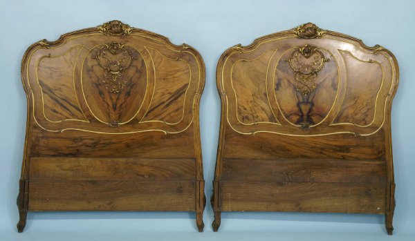 PAIR OF CARVED WOOD HEADBOARDS WITH GILT ACCENT