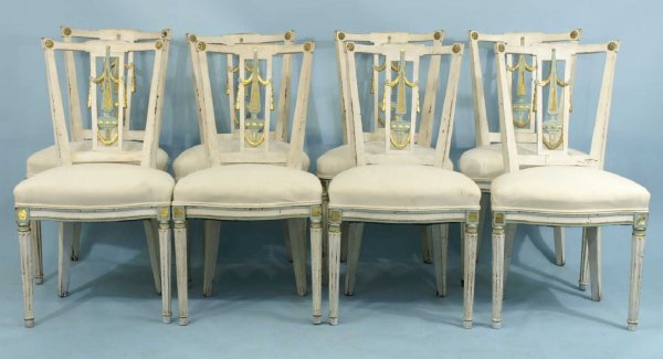 EIGHT SWEDISH NEO-CLASSIC WHITE SIDE CHAIRS