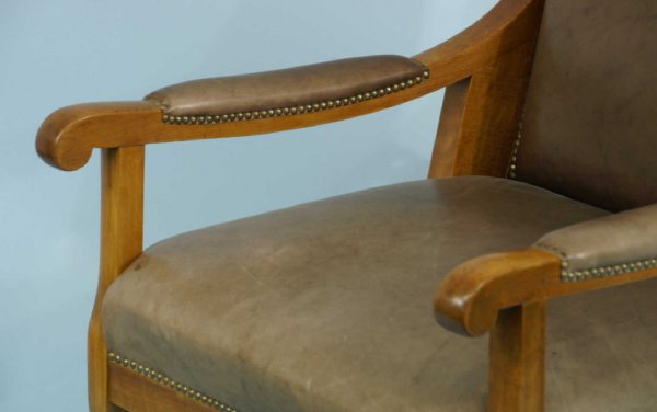 ANTIQUE LEATHER AND CHERRY BIEDERMEIER CHAIR - 3