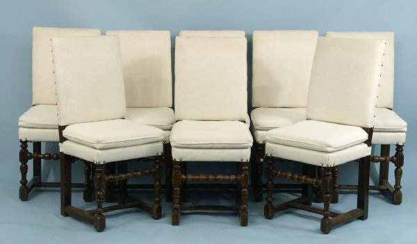 SET OF 8 FRENCH SIDE CHAIRS WITH IVORY LINEN