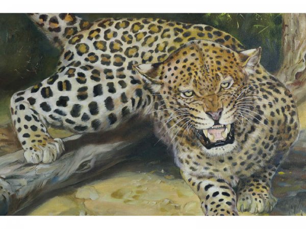 FRAMED OIL ON CANVAS OF LARGE CAT - 2