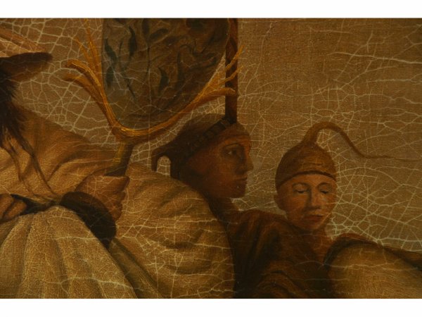 FRAMED OIL ON BOARD OF ORIENTALS UNDER A PARASOL - 4