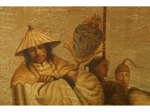 FRAMED OIL ON BOARD OF ORIENTALS UNDER A PARASOL - 7
