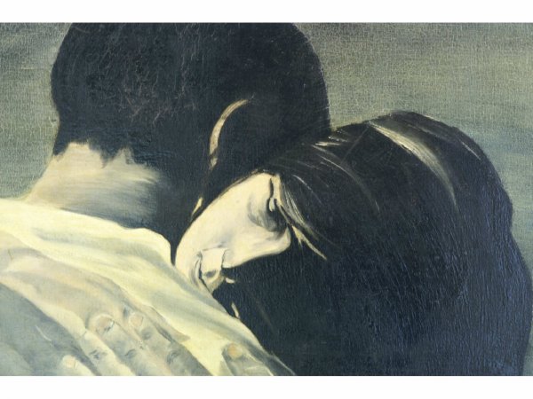 FRAMED OIL ON CANVAS OF COUPLE EMBRACED - 2