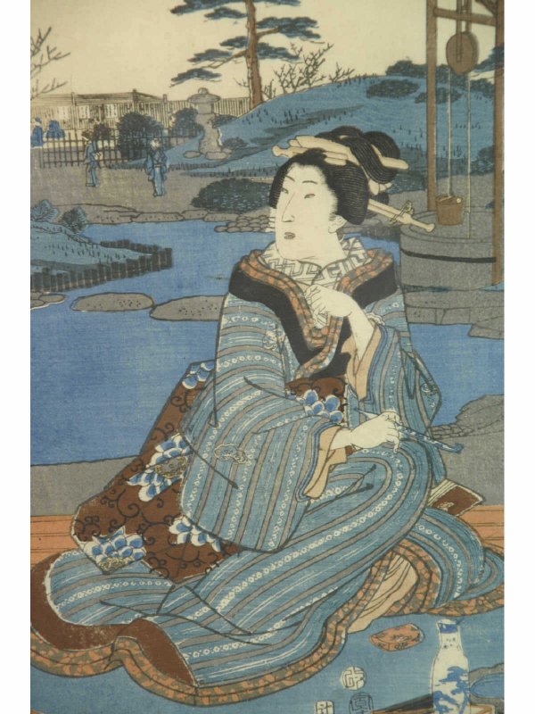 THREE FRAMED AND MATTED ORIENTAL BLOCK PRINTS - 4