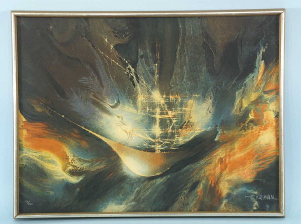 FRAMED PRINT ABSTRACT OF SAILING SHIP