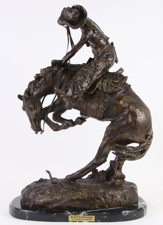 FREDERIC REMINGTON "RATTLESNAKE": FREDERIC REMINGTON "RATTLESNAKE" SIGNED ON THE BASE. Height: 24 in. by Width: 17 in. by Depth: 10 1/2 in.