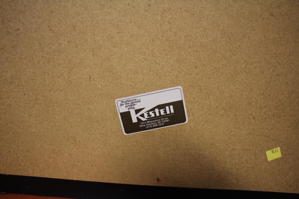 KESTELL POKER TABLE WITH FOLDING LEGS & FELT TOP: OAK POKER TABLE WITH FOLDING LEGS, FELT TOP, AND FOLDING LEATHER HARD COVER Height: 32 in. by Width: 72 in. by Depth: 72