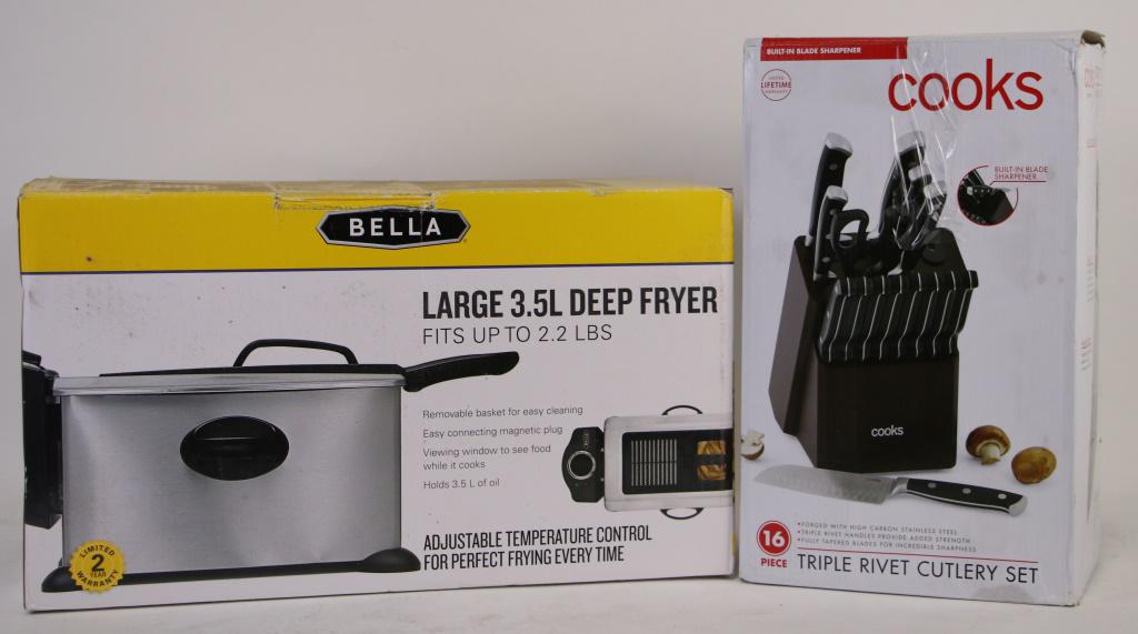 BELLA DEEP FRYER & COOKS CUTLERY SET: BELLA DEEP FRYER & COOKS CUTLERY SET. Height: 14 in. by Width: 9 in. by Depth: 6 in.