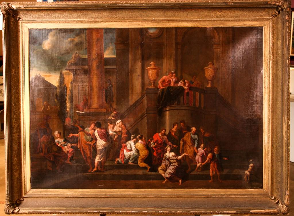 18TH CENTURY "JESUS AT THE TEMPLE" OIL ON CANVAS (1 of 2)