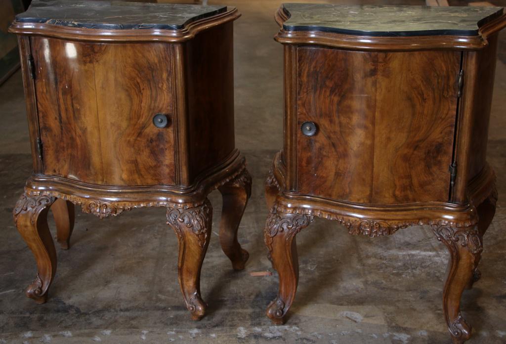 PAIR OF MARBLE TOP NIGHTSTANDS c.1920'S: PAIR OF MARBLE TOP ITALIAN NIGHTSTANDS c.1920'S Height: 36 in. by Width: 18 in. by Depth: 16