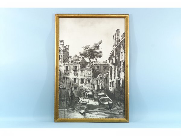 LARGE FRAMED PEN AND INK IN BLACK AND WHITE
