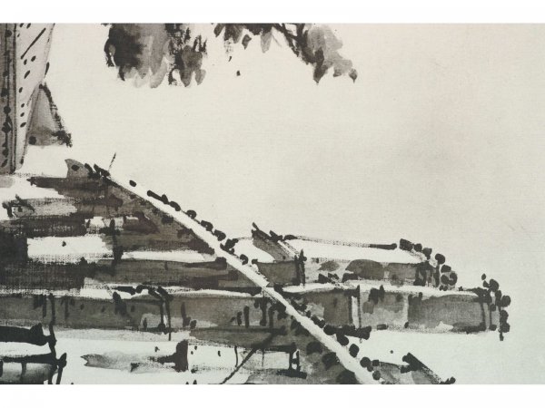 LARGE FRAMED PEN AND INK IN BLACK AND WHITE - 3