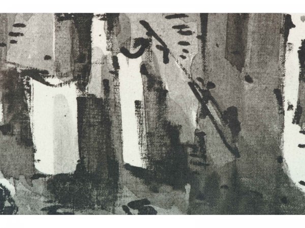 LARGE FRAMED PEN AND INK IN BLACK AND WHITE - 6
