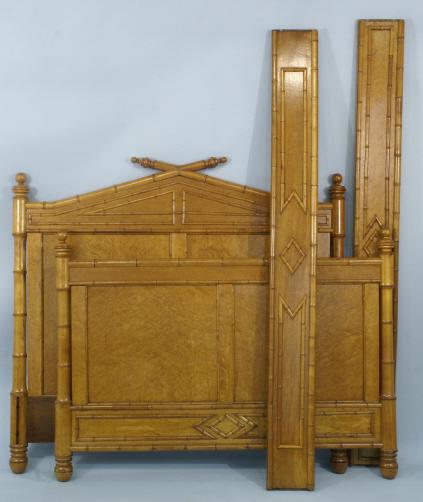 19th CENTURY BRIGHTON PAVILION FAUX BAMBOO 3/4 SIZE BED: 19th CENTURY BRIGHTON PAVILION FAUX BAMBOO 3/4 SIZE BED. Height: 55 & 35 in. by Width: 60 in.