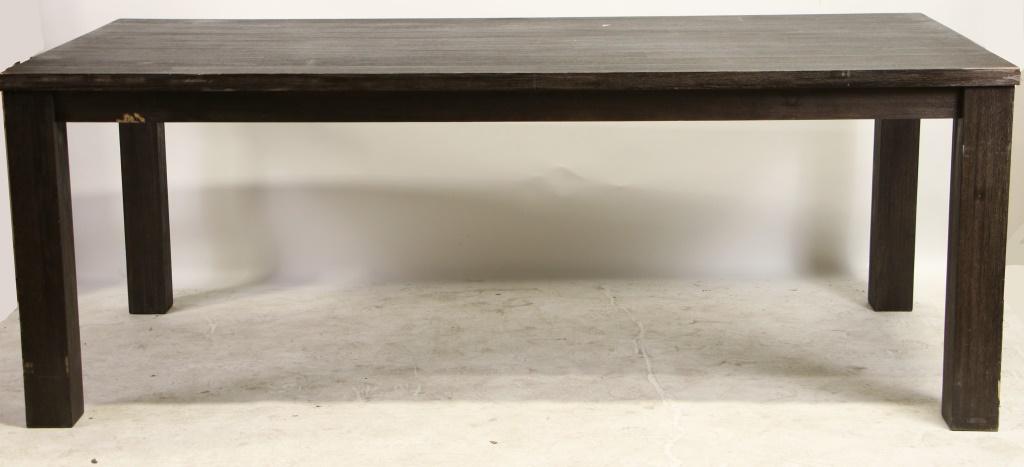 DARK WOOD DINING ROOM TABLE: DARK WOOD DINING ROOM TABLE - HAS SOME COSMETIC ISSUES (SCRATCHES/GAUGES) - **SOLD AS-IS** Height: 31 in. by Width: 83 in. by Depth: 41