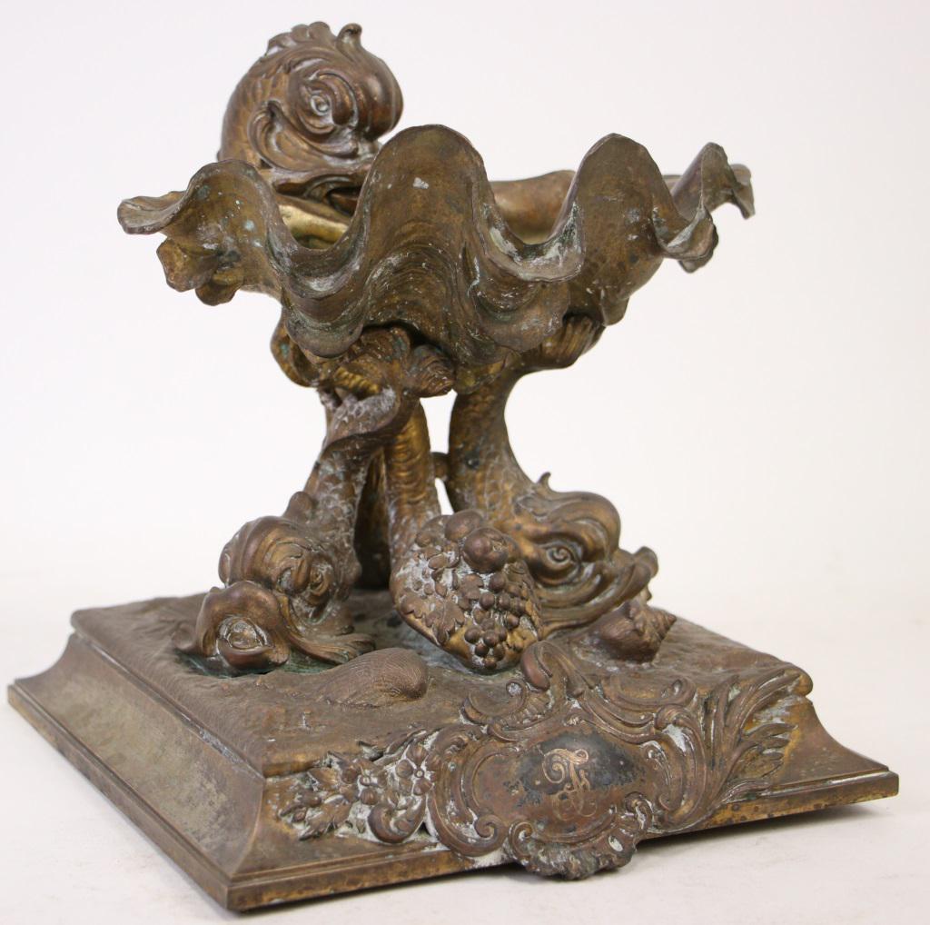 ANTIQUE BRONZE CLAM SHELL SUPPORTED BY DOLPHINS (1 of 6)