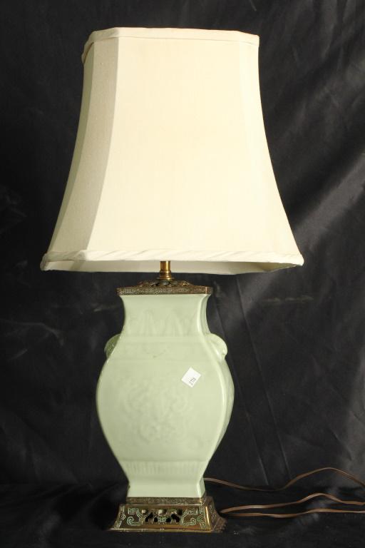 ANTIQUE CELADON TEMPLE JAR VASE NOW A LAMP (1 of 6)