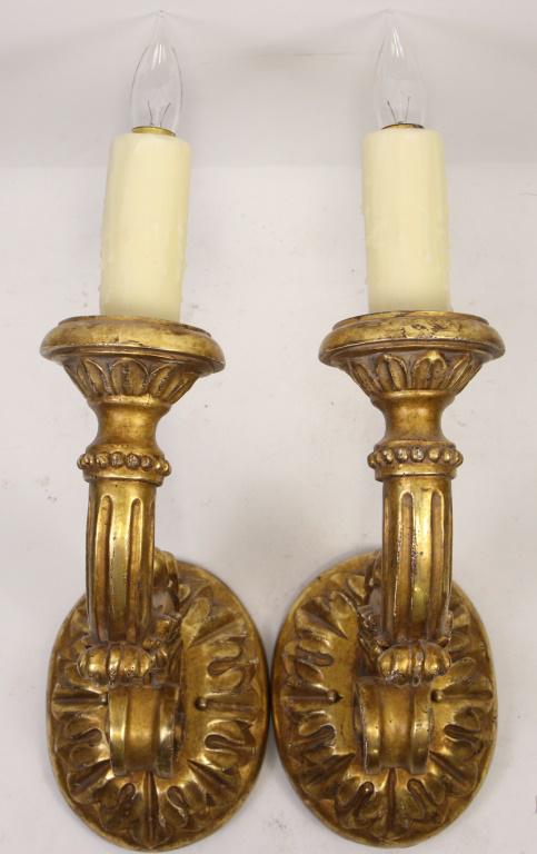 PAIR OF CARVED & GILDED WALL MOUNT SCONCES (1 of 2)
