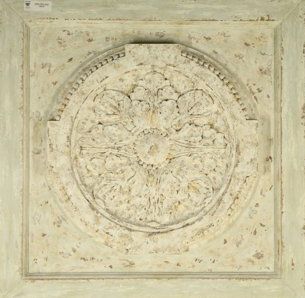 DECORATIVE WALL MOUNT PLASTER PLAQUE: DECORATIVE WALL MOUNT PLASTER PLAQUE. Height: 30 in. by Width: 30 in. by Depth: 2 in.