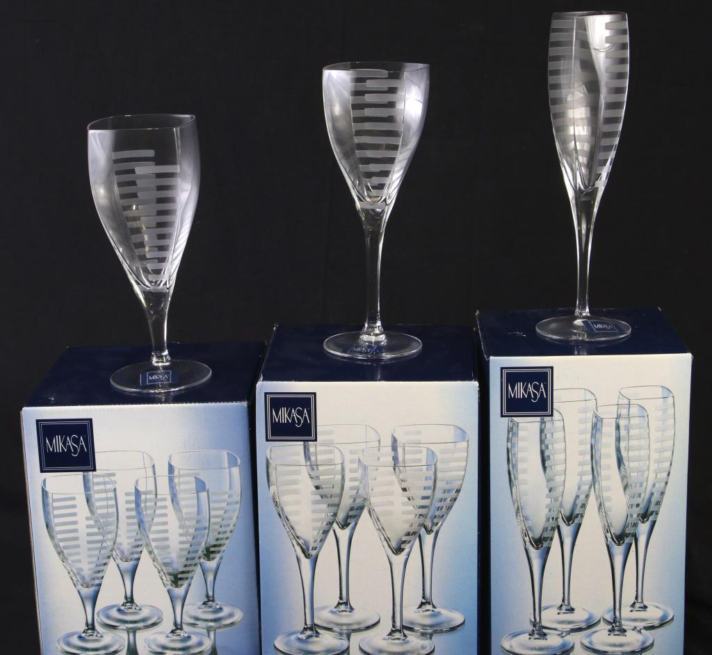 MIXED LOT OF TWELVE MIKASA GLASSES IN BOXES: MIXED LOT OF TWELVE MIKASA GLASSES IN BOXES. Height: 8 1/2 in. by Width: 7 in. by Depth: 7 in.