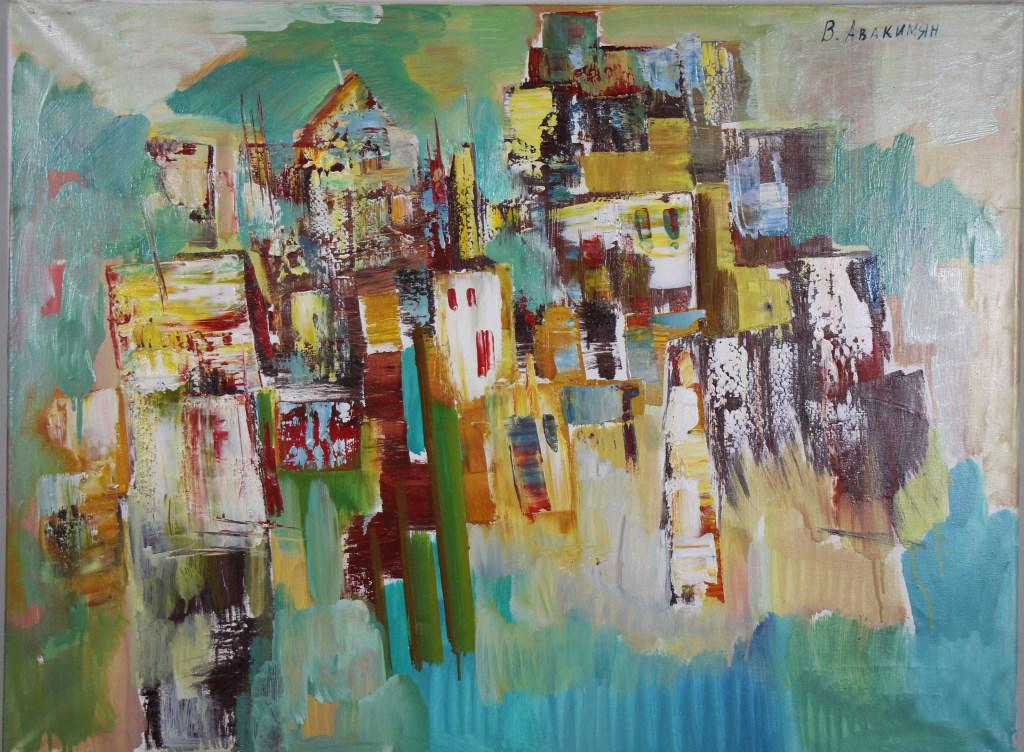 VIKTOR MAKAROVICH AVAKIMYAN (ARMENIAN ABSTRACT ACRYLIC: VIKTOR MAKAROVICH AVAKIMYAN (ARMENIAN 1935-2007) ABSTRACT ACRYLIC ON CANVAS. IN PRIVATE COLLECTIONS AND SALES IN FRANCE. Height: 24 in. by Width: 31 in. by Depth: 1 in.