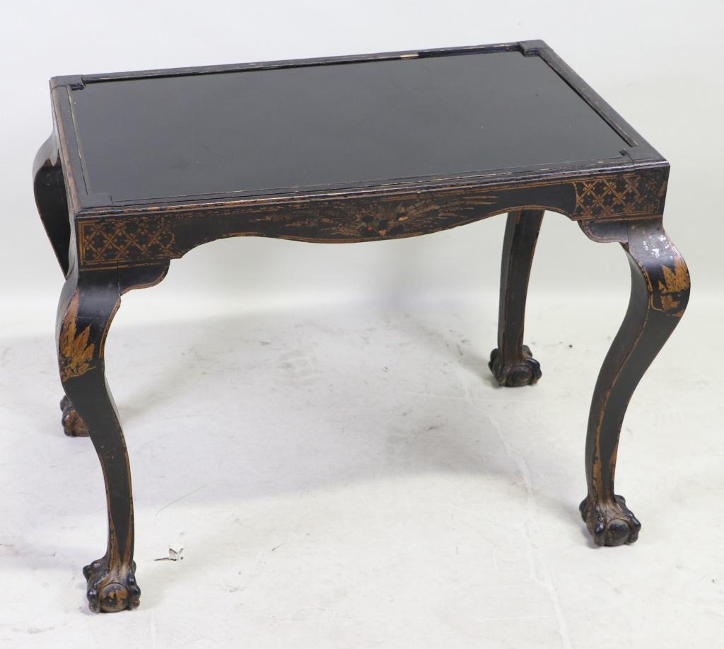 ANTIQUE CHIPPENDALE STYLE BLACK LACQUERED TABLE (1 of 3)