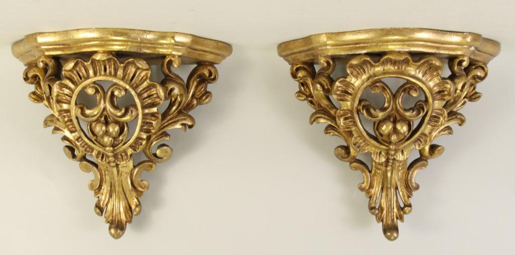 PAIR OF CARVED & GILDED WALL BRACKETS (1 of 1)