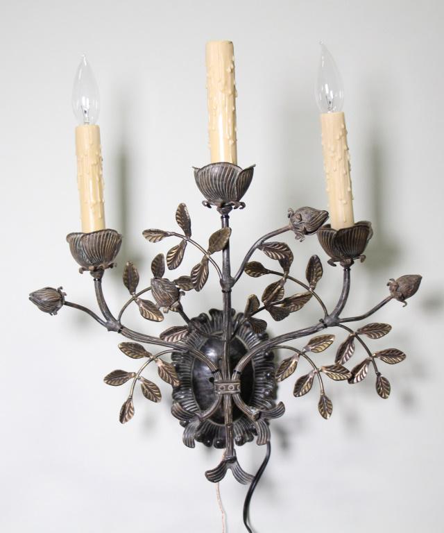 PAIR OF THREE\ LIGHT SCONCES (1 of 2)