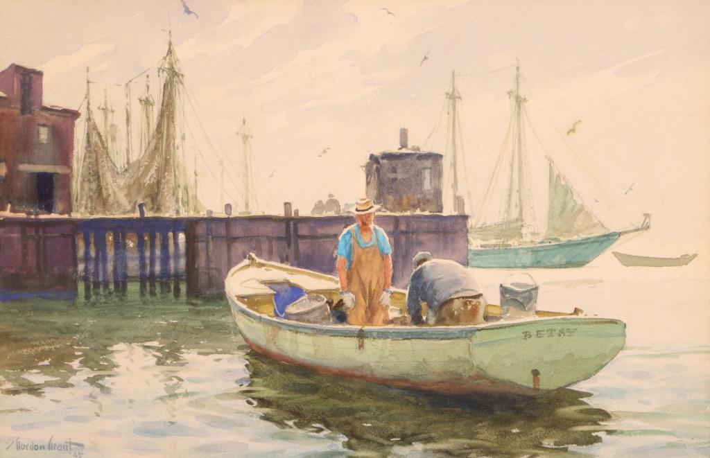 GORDAN GRANT "LOBSTERMAN": GORDAN GRANT "LOBSTERMAN" WATERCOLOR PAINTING. SIGNED ON THELOWER LEFT HAND SIDE. Height: 21 in. by Width: 28 in.