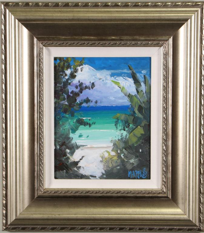 MARKO MAVROVICH "OUR BEACH" ACRYLIC ON CANVAS: MARKO MAVROVICH "OUR BEACH" ACRYLIC ON CANVAS. Height: 18 & 9 in. by Width: 16 & 7 1/2 in.