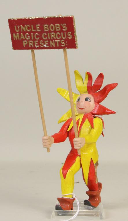 WOOD CARVED CLOWN WITH SIGN (1 of 1)