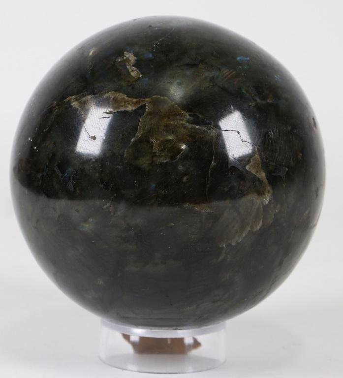 LABRADORITE SPHERE ON STAND: LABRADORITE SPHERE ON STAND WEIGHT 4.6 LB