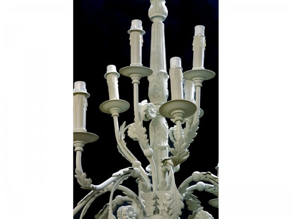 12-LIGHT, DOUBLE TIER, PAINTED WHITE CHANDELIER - 4