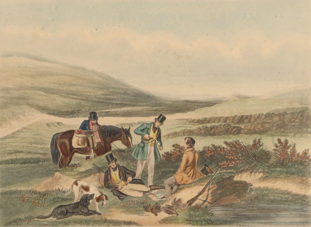 J.W. LAIRDS "GROUSE SHOOTING" ENGRAVING, CA.1841: J.W. LAIRDS "GROUSE SHOOTING" ENGRAVING, CIRCA 1841. Height: 23 in. by Width: 31 in.