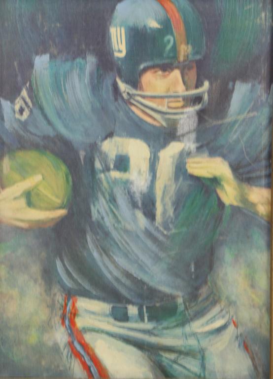 JOHN FARR "1966 NEW YORK GIANTS" MIXED MEDIA: JOHN FARR "1966 NEW YORK GIANTS" MIXED MEDIA PAINTING PRINT. Height: 26 in. by Width: 20 in.