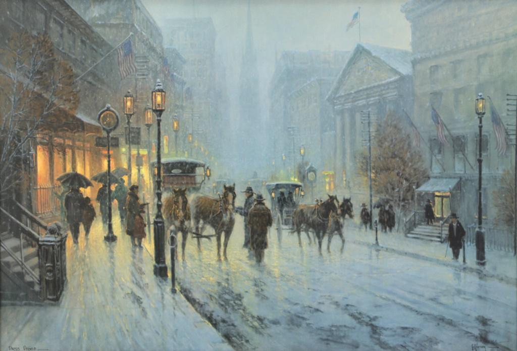 FRAMED G. HARVEY "WALL STREET" SIGNED LITHOGRAPH: FRAMED G. HARVEY "WALL STREET" SIGNED & NUMBERED LITHOGRAPH W/ARTIST PROOF. Height: 31 in. by Width: 40 1/2 in. by Depth: 2 in.