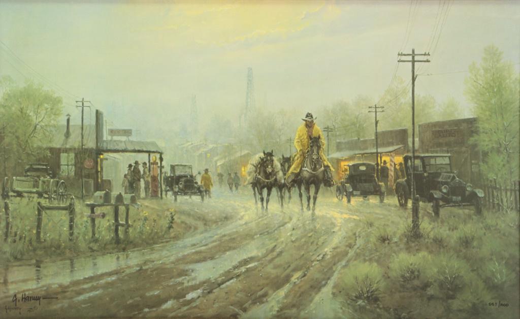 G. HARVEY "WITH NO INTENTION OF CHANGING" LITHO: FRAMED G. HARVEY "WITH NO INTENTION OF CHANGING" SIGNED & NUMBERED LITHOGRAPH. NUMBERED: 557/1000. Height: 31 in. by Width: 40 1/2 in. by Depth: 2 1/2 in.