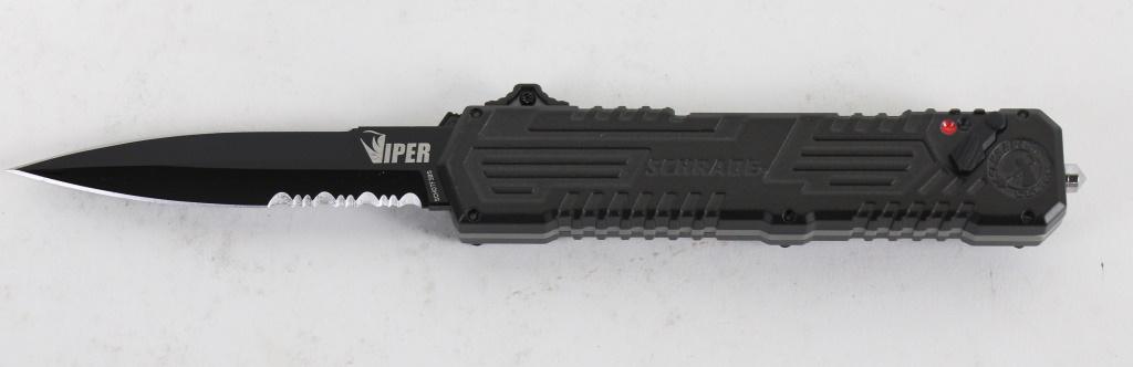 SCHRADE VIPER SPEAR POINT OTF 3.25" BLACK KNIFE (N: SCHRADE VIPER SPEAR POINT OTF 3.25" BLACK KNIFE (NEW)INCLUDES ORIGINAL BOX**CANNOT SHIP TO: CA, DE, IL, MA, MD, MN, MT, NJ, NM, NY, PA, VA OR WA.**