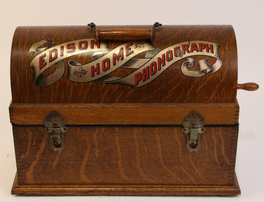 EDISON HOME PHONOGRAPH: EDISON HOME PHONOGRAPH. TRADE MARK H20618 MANUFACTURED AT ORANGE NJ. USA MAY 1888... Height: 12 in. by Width: 16 in. by Depth: 8 1/2 in.