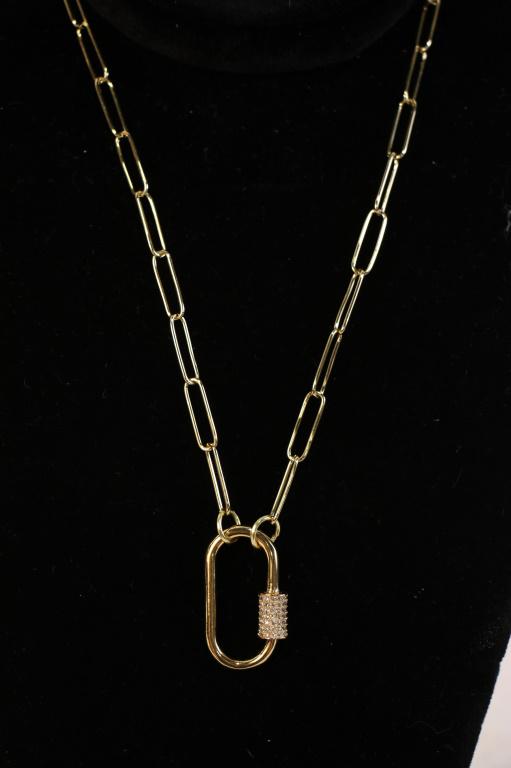 GOLD-FILLED PAPERCLIP CHAIN GOLD CARBINER PENDANT: GOLD FILLED PAPERCLIP CHAIN W/GOLD CARBINER PENDANT - LENGTH 18"