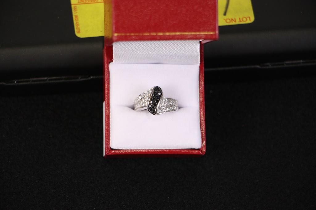 ONYX AND WHITE TOPAZ DINNER RING (1 of 1)