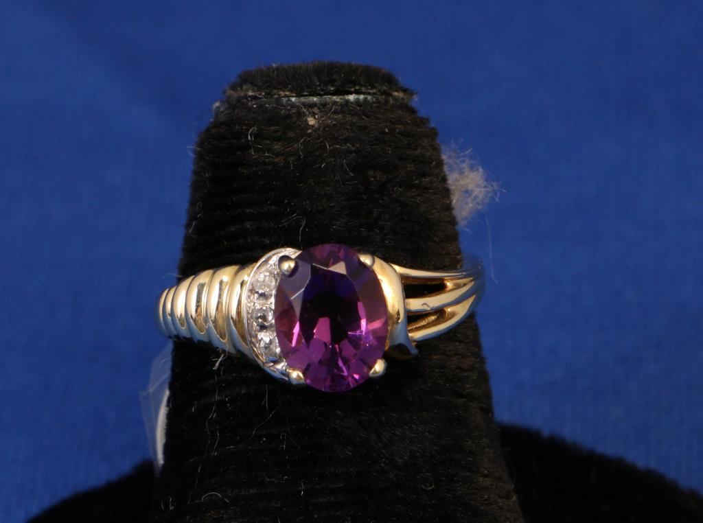 NEW 14kt YELLOW GOLD DIAMOND & AMETHYST SZ 7 RING (1 of 2)