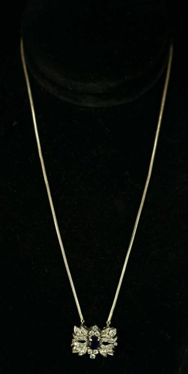 ANTIQUE SILVER NECKLACE W/DIAMOND SAPPHIRE PENDANT (1 of 2)