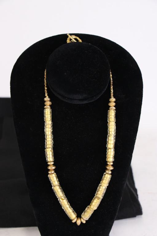 GLASS BEAD & 24kt GOLD FOIL TUBE BEADED NECKLACE (1 of 2)