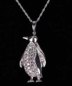 CUSTOM WHITE TOPAZ PENGUIN NECKLACE: CUSTOM DESIGN WHITE TOPAZ PENGUIN NECKLACE (L89)