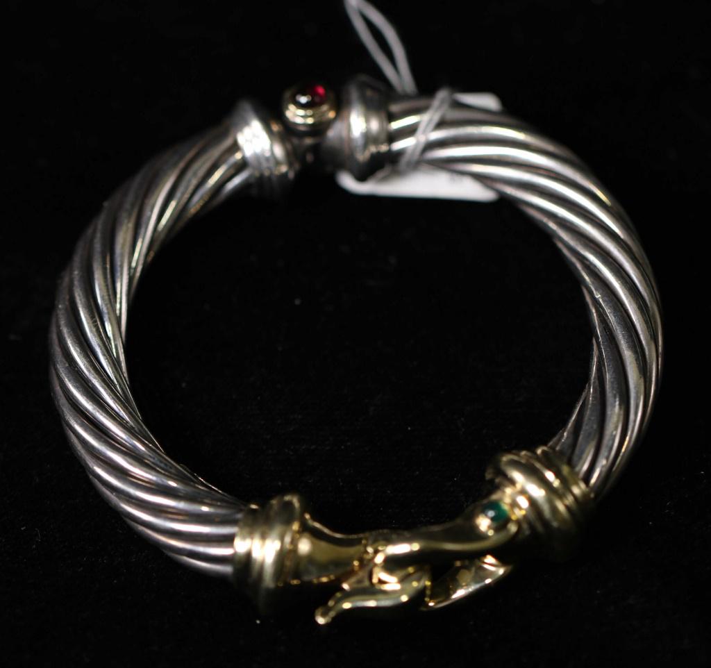 DAVID YURMAN 14kt YG & SILVER EMERALD RUBY BANGLE (1 of 3)