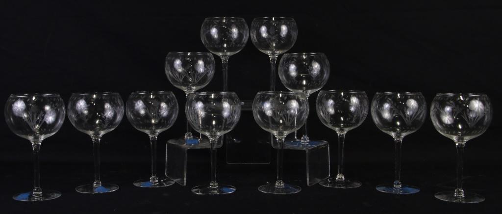 SET OF TWELVE CUT GLASS WINE GOBLETS: SET OF TWELVE CUT GLASS WINE GOBLETS. Height: 7 1/2 in. by Width: 4 1/2 in. by Depth: 4 1/2 IN.