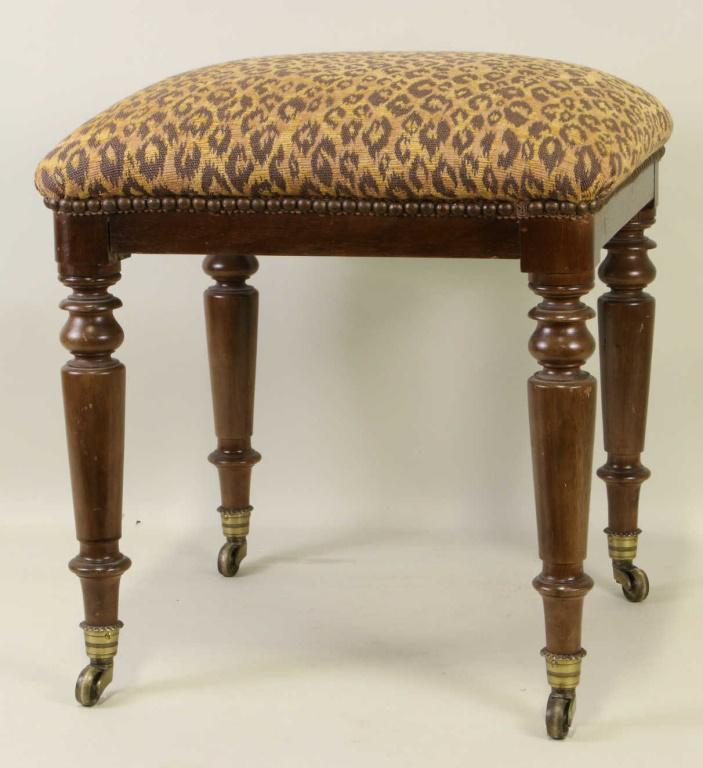 VINTAGE FAUX LEOPARD PRINT STOOL ON CASTERS (1 of 2)