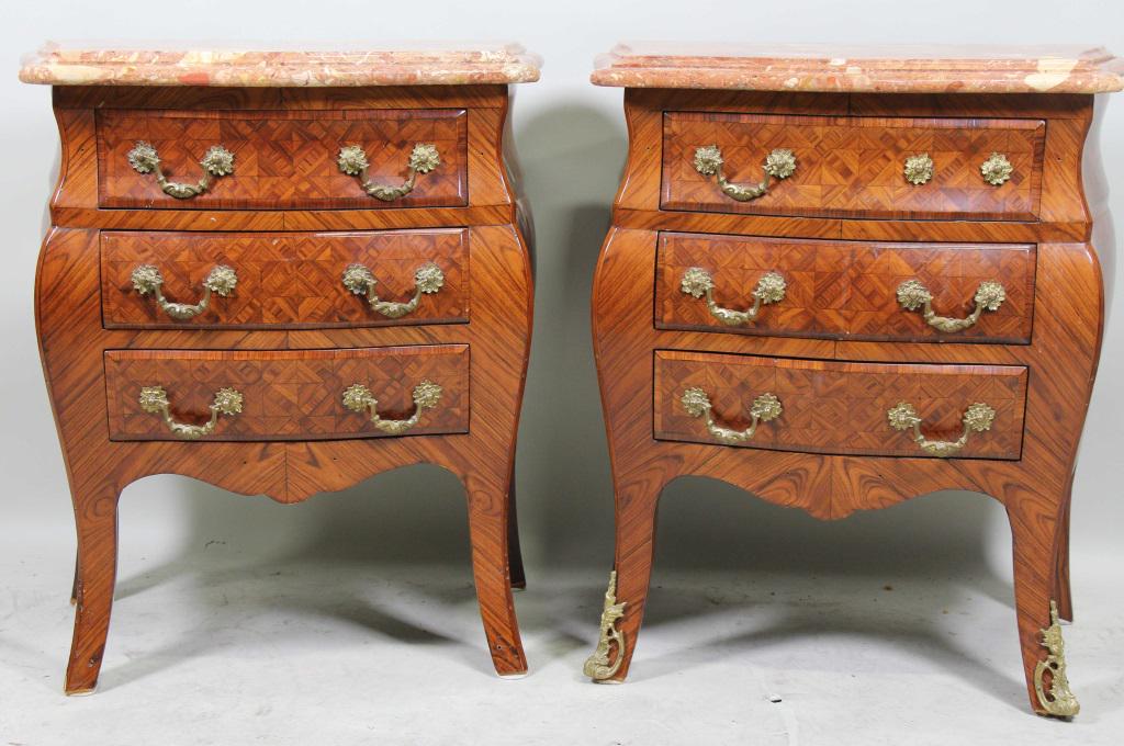 PAIR OF FRENCH STYLE MARBLE TOP BEDSIDE CHESTS (1 of 3)